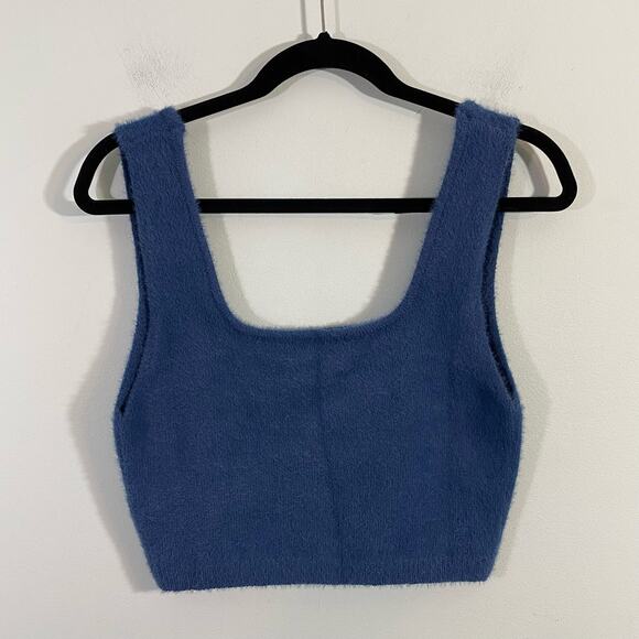 Lola May Women's Blue Fluffy Knit Soft Square Neck Cropped Top Size 8 - Picture 7 of 8